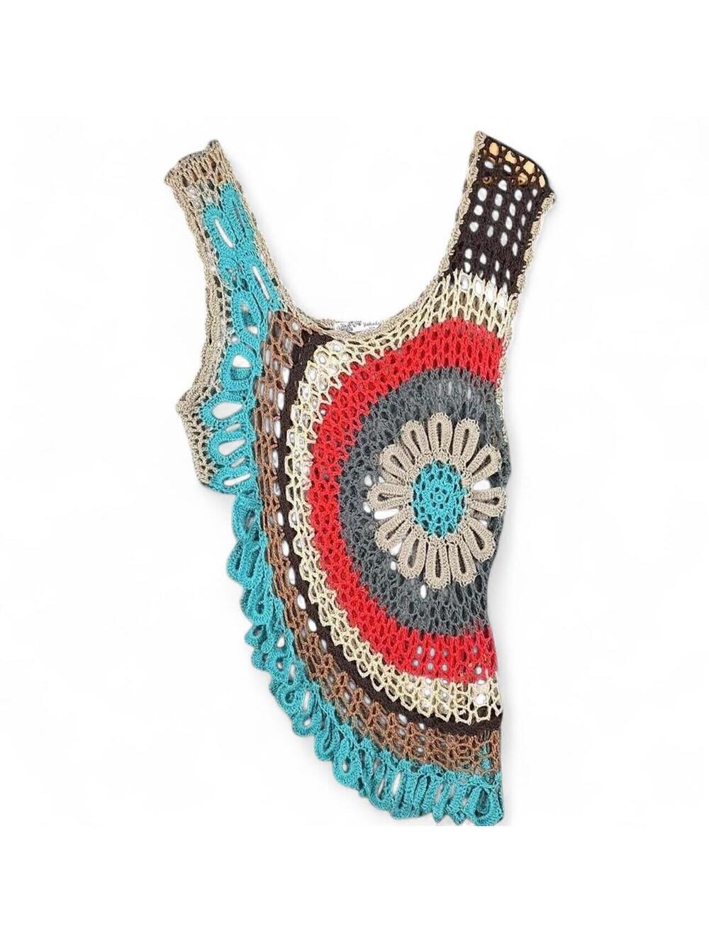 Vintage Boho Crochet Knit Tank Top - Size Large